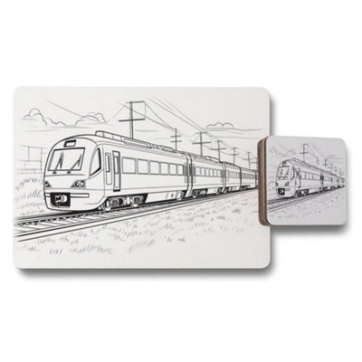 B&Q -  Train Themed Placemat Coaster Set With Railway Illustration