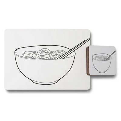 B&Q -  Noodle Bowl Illustration Placemat And Coaster Set Bundle