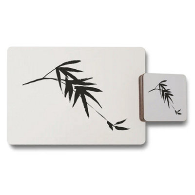 Benjamin Tate Design Bamboo Branch Placemats And Coasters Set Black Ink Design