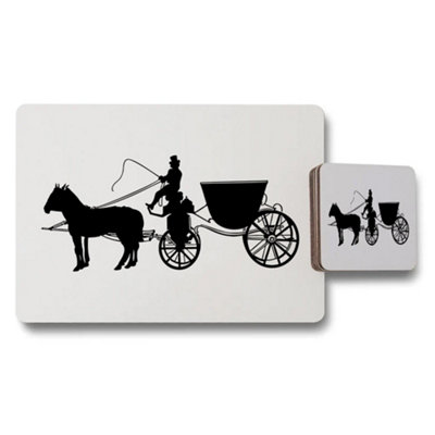Benjamin Tate Design Horse Drawn Carriage Placemats And Coaster Set Silhouette Print from B&Q