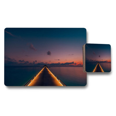 B&Q -  Sunset Pier Over Water Placemats And Coasters Outdoor Set