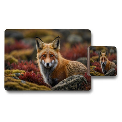 B&Q -  Fox Themed Placemat And Coaster Set With Woodland Scene