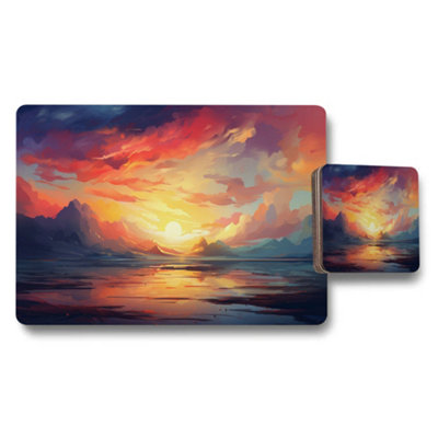Benjamin Tate Design Vibrant Sunset Landscape Placemat And Coaster Set For Dining from B&Q
