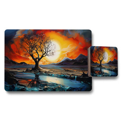 Benjamin Tate Design Vivid Sunset Tree Landscape Placemat And Coaster Set from B&Q