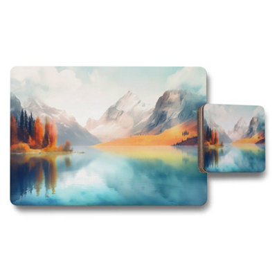 Benjamin Tate Design Scenic Mountain Lake Placemat And Coaster Set With Landscape Design from B&Q