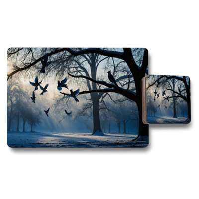 B&Q -  Winter Scene Birds In Snow Forest Placemat And Coaster Set