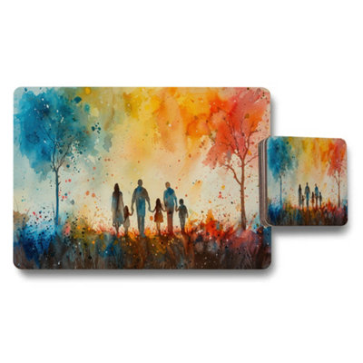 B&Q -  Watercolor Family Silhouette Placemat And Coaster Set
