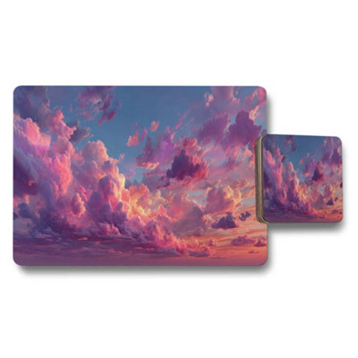 Benjamin Tate Design Sunset Cloudscape Placemat And Coaster Set With Purple Pink Sky from B&Q