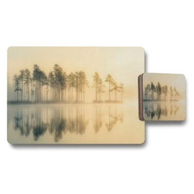 B&Q -  Golden Fog Lake Tree Silhouette Placemat And Coaster Set