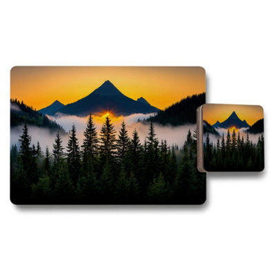 B&Q -  Mountain Sunrise Forest Placemats And Coaster Set Decor