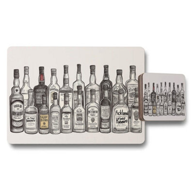 B&Q -  Bottle Illustration Placemats And Coaster Set For Dining Table