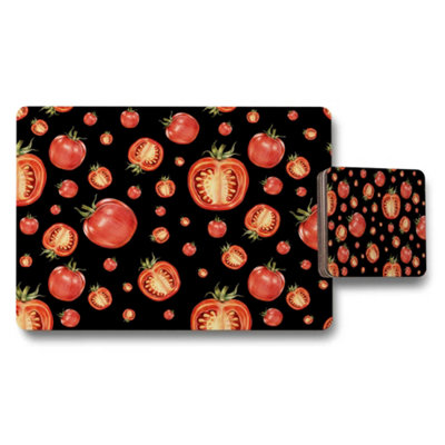 B&Q -  Tomato Pattern Placemat And Coaster Set With Black Background