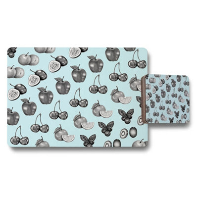 Benjamin Tate Design Fruit Pattern Placemat And Coaster Set On Light Blue from B&Q