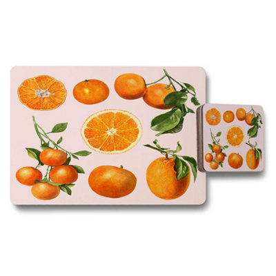 Benjamin Tate Design Orange Fruit Placemats And Coaster Set With Citrus Artwork from B&Q