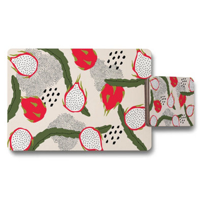 B&Q -  Dragon Fruit Pattern Placemat And Coaster Set For Dining Table Beige Background