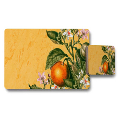 Benjamin Tate Design Orange Fruit Floral Placemat And Coaster Set With Vintage Design from B&Q