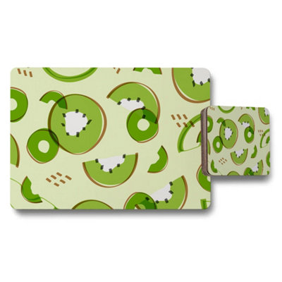 B&Q -  Avocado Pattern Placemat And Coaster Set Green Fruit Design