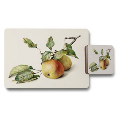 Benjamin Tate Design Apple Illustration Placemat And Coaster Set For Dining from B&Q