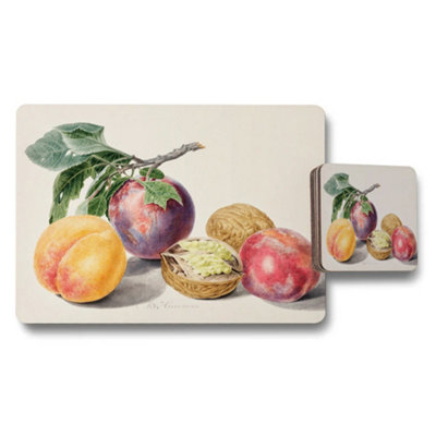 B&Q -  Fruit Still Life Placemat And Coaster Set With Peaches And Plums