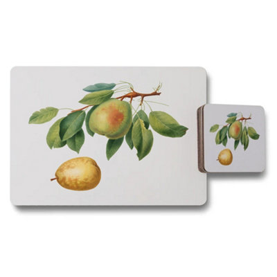 B&Q -  Pear And Leaves Illustration Placemat And Coaster Set