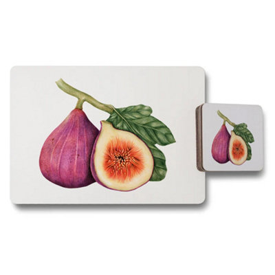 Benjamin Tate Design Fig Themed Placemat And Coaster Set With Fruit Illustration from B&Q