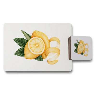 Benjamin Tate Design Lemon Design Placemat Coaster Set With Green Leaves from B&Q