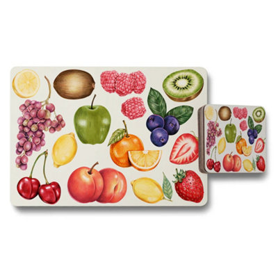 Benjamin Tate Design Fruit Pattern Placemats And Coaster Set With Colorful Fruit Design from B&Q