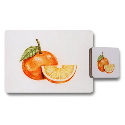 Benjamin Tate Design Orange Citrus Placemats And Coaster Set With Fruit Illustration from B&Q