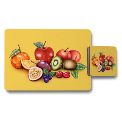 B&Q -  Fruit Placemats And Coaster Set With Colorful Fruit Design