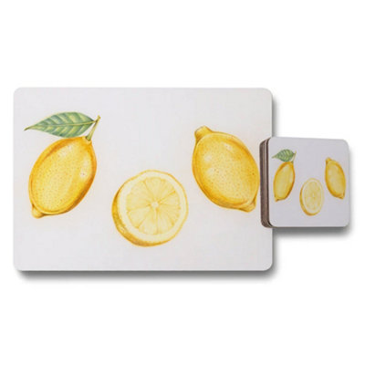 B&Q -  Lemon Pattern Placemat And Coaster Set For Dinner Table Decor