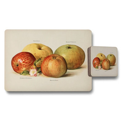 B&Q -  Vintage Apple Illustration Placemats And Coaster Set