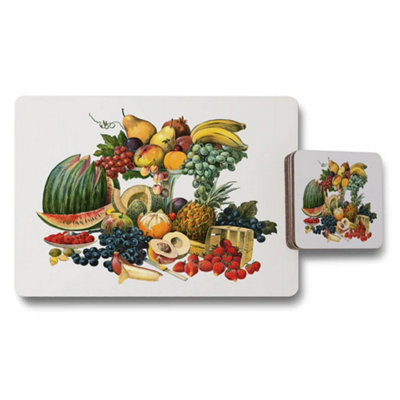 B&Q -  Fruit Placemats And Coaster Set With Vibrant Colorful Fruit Illustration