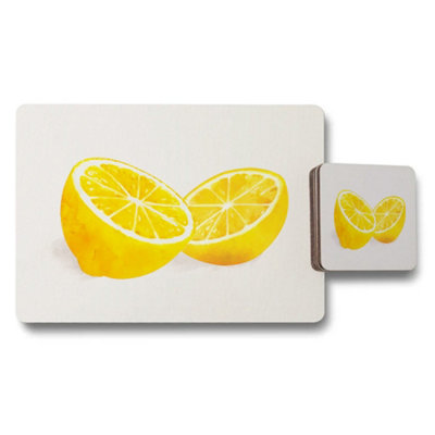 B&Q -  Lemon Themed Placemat And Coaster Set With Bright Citrus Design