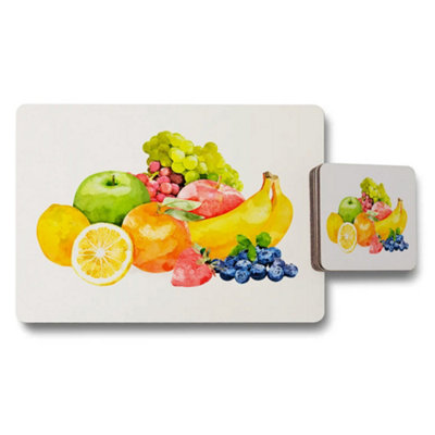 Benjamin Tate Design Fruit Themed Placemat And Coaster Set With Watercolor Design from B&Q