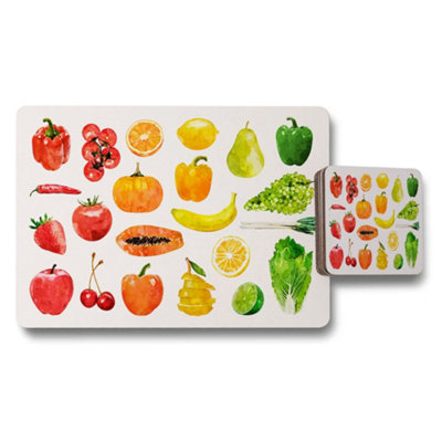 B&Q -  Fruit And Vegetable Watercolor Placemat And Coaster Set