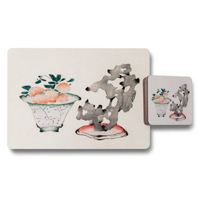 B&Q -  Watercolor Fruit Bowl And Bonsai Placemat And Coaster Set