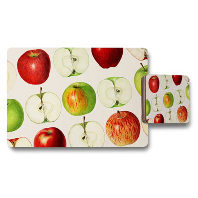 B&Q -  Apple Pattern Placemat And Coaster Set For Kitchen Table Decor