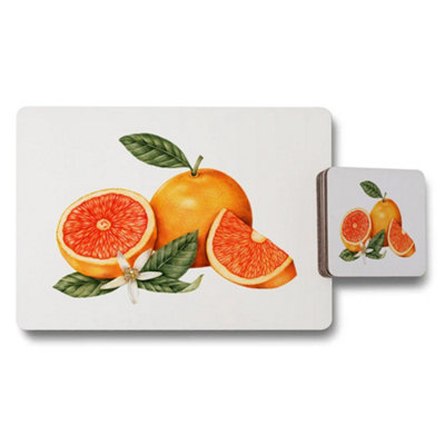 B&Q -  Orange Fruit Illustration Placemat And Coaster Set For Kitchen