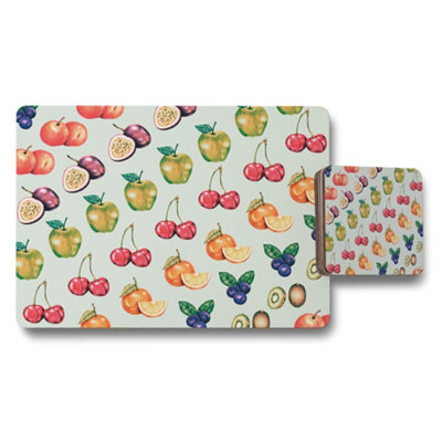 B&Q -  Colorful Fruit Pattern Placemat And Coaster Set For Dining Table