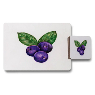 B&Q -  Blueberry Print Placemats And Coaster Set For Dining Table