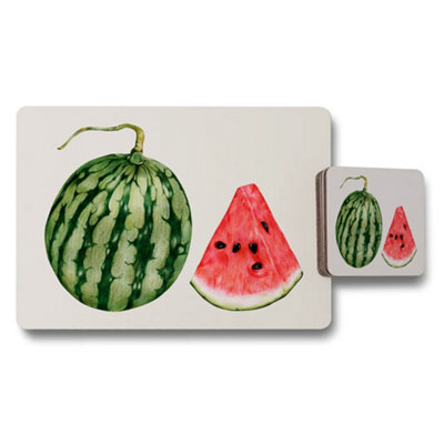 Benjamin Tate Design Watermelon Placemats And Coaster Set With Green Watermelon Design from B&Q