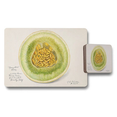 B&Q -  Watercolor Cantaloupe Placemat And Coaster Set For Dining Table