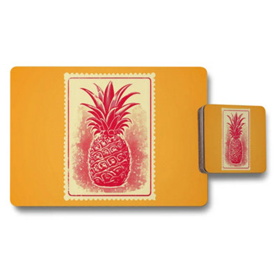 Benjamin Tate Design Pineapple Placemat And Coaster Set Vintage Red Print from B&Q