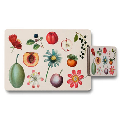 B&Q -  Fruit And Floral Placemat And Coaster Set Botanical Illustration