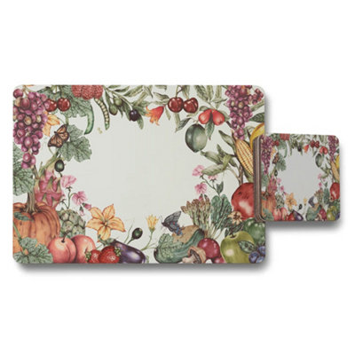 B&Q -  Fruit And Vegetable Garden Floral Placemats And Coaster Set