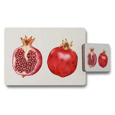 B&Q -  Pomegranate Placemats And Coaster Set With Fruit Illustration