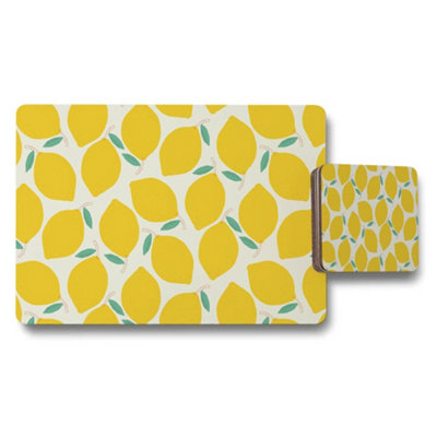 B&Q -  Lemon Pattern Placemat And Coaster Set With Citrus Design