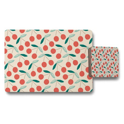 B&Q -  Cherry Pattern Placemats And Coaster Set With Leaf Motif
