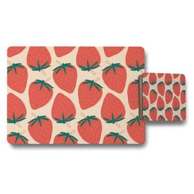 B&Q -  Strawberry Pattern Placemat And Coaster Set For Table Decor