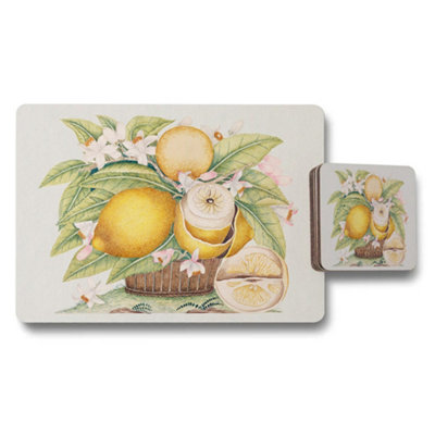 B&Q -  Lemon Basket Placemats And Coasters Set With Citrus Floral Design